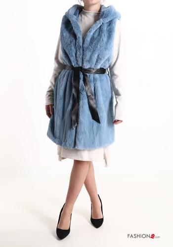 faux fur Gilet with belt with lining with hood - ph 1