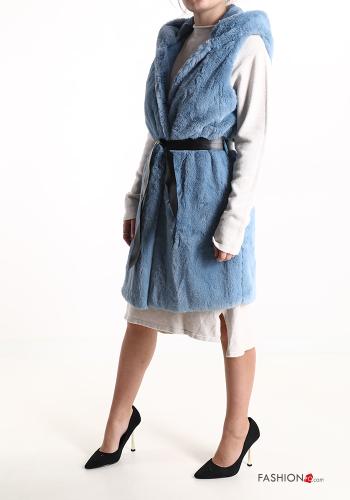 faux fur Gilet with belt with lining with hood - ph 3