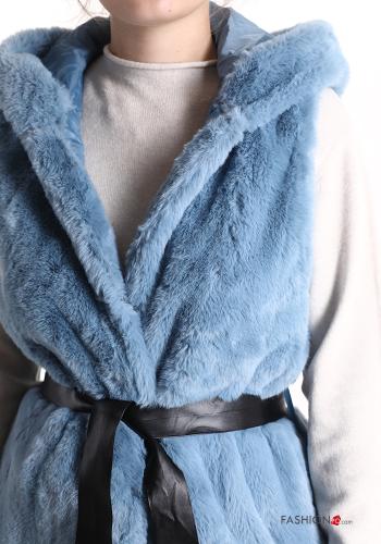 faux fur Gilet with belt with lining with hood - ph 4