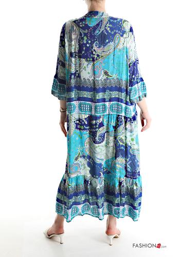 Abito in Cotone lungo Fantasia jacquard maniche a tre quarti con balze con bottoni - ph 2