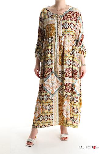 long Cotton Dress with bow 3/4 sleeve