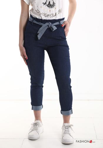Pantalone in Cotone denim con tasche con cintura in stoffa