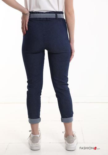 Pantalone in Cotone denim con tasche con cintura in stoffa - ph 2