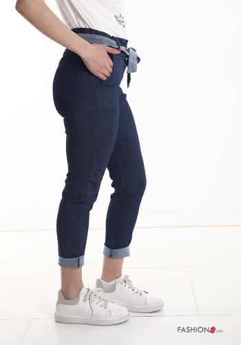 Pantalone in Cotone denim con tasche con cintura in stoffa - ph 3