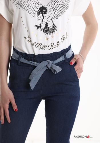 Pantalone in Cotone denim con tasche con cintura in stoffa - ph 4