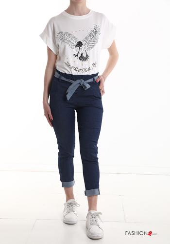 Pantalone in Cotone denim con tasche con cintura in stoffa - ph 5