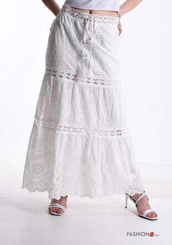 Longuette Cotton Skirt with flounces broderie anglaise with bow - ph 1
