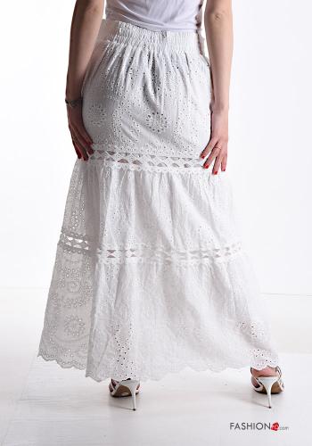 Longuette Cotton Skirt with flounces broderie anglaise with bow - ph 2