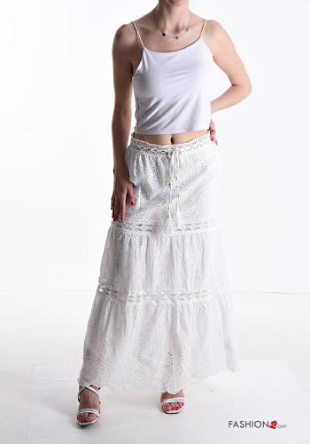 Longuette Cotton Skirt with flounces broderie anglaise with bow - ph 5