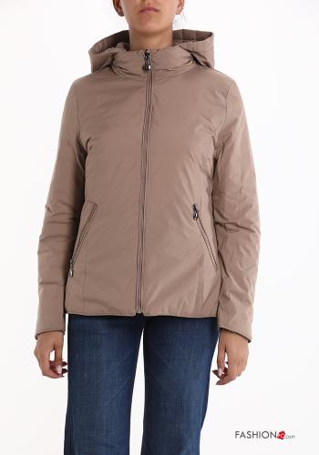 Piumino con zip con tasche con cappuccio