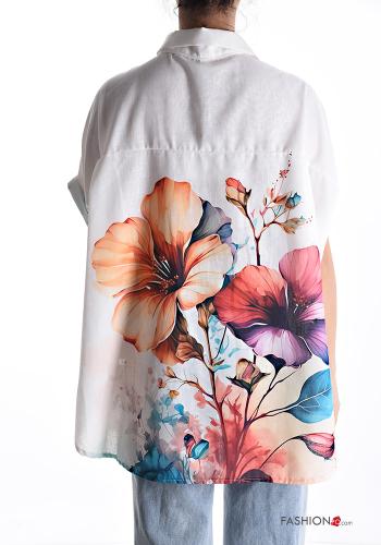 Camicia in Lino maniche corte con colletto Fantasia floreale con bottoni - ph 2
