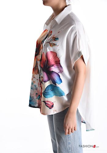 Camicia in Lino maniche corte con colletto Fantasia floreale con bottoni - ph 3
