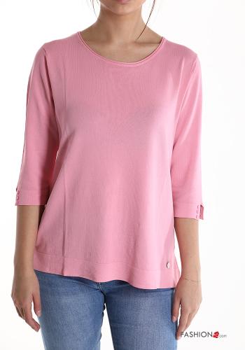 T-shirt con bottoni maniche a tre quarti