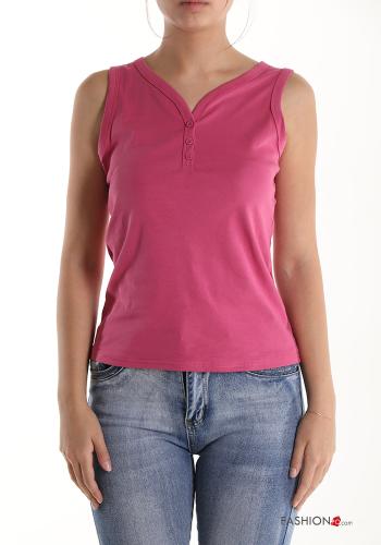 Cotton Tank-Top with buttons with v-neck