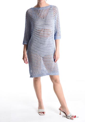 Lurex netz Strand Kleid 3/4 ärmel