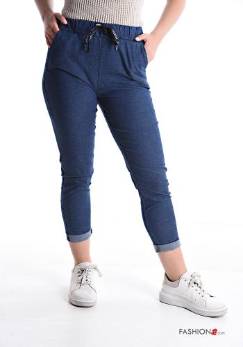 denim Cotton Trousers with pockets with drawstring