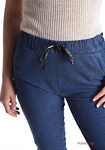 Denim Hose aus Baumwolle mit Taschen mit kordelzug - ph 4