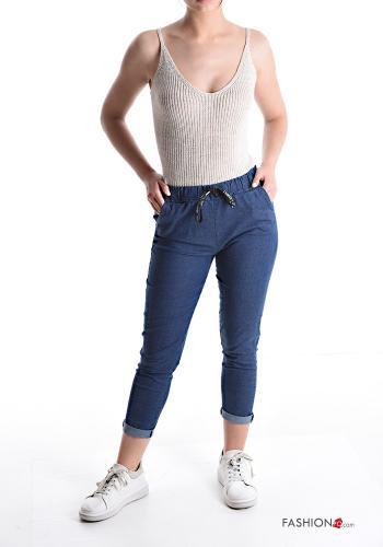 Denim Hose aus Baumwolle mit Taschen mit kordelzug - ph 5