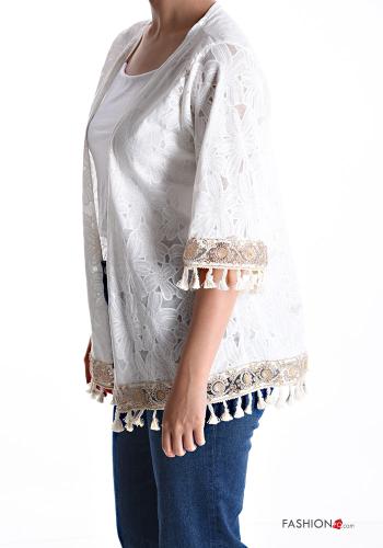 Devoré Muster Duster-Mantel mit Fransen 3/4 ärmel - ph 3