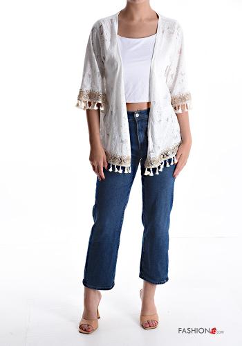 Devoré Muster Duster-Mantel mit Fransen 3/4 ärmel - ph 5