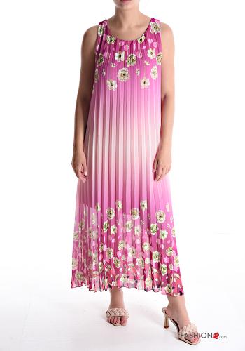 Floral pleated long Sleeveless Dress