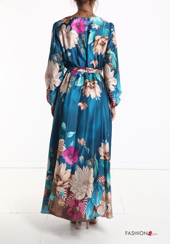Floral long Dress with v-neck with sash - ph 2