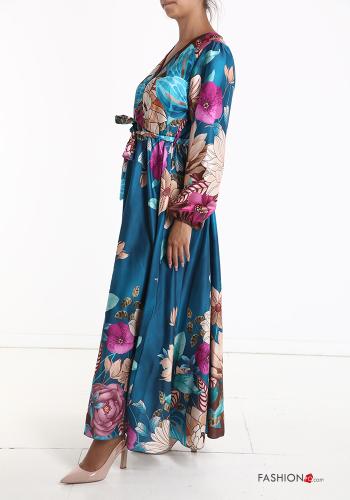 Floral long Dress with v-neck with sash - ph 3