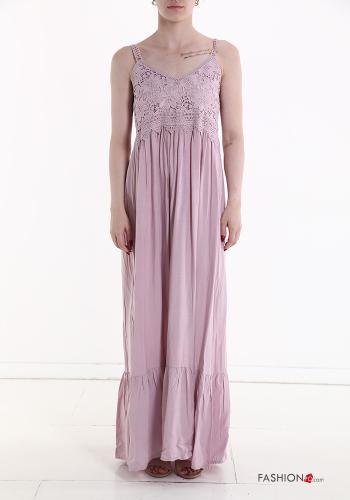 Robe en Coton sans manches détail dentelle longue à volants - ph 1