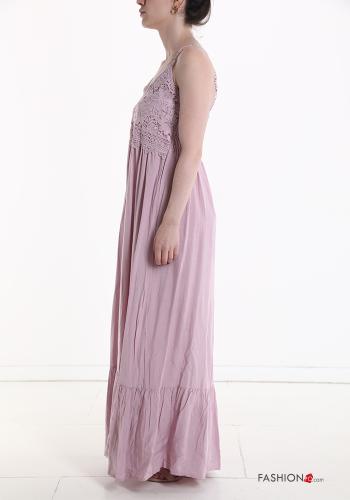 Robe en Coton sans manches détail dentelle longue à volants - ph 3