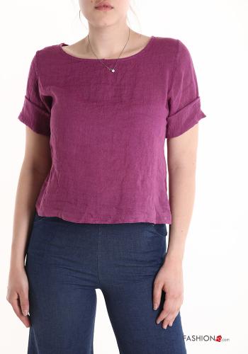 short sleeve Linen Blouse with buttons - ph 1