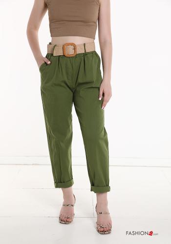 Cotton Trousers with belt with elastic with pockets - ph 1
