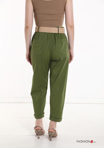 Cotton Trousers with belt with elastic with pockets - ph 2