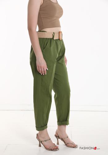 Cotton Trousers with belt with elastic with pockets - ph 3