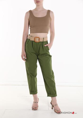 Cotton Trousers with belt with elastic with pockets - ph 5