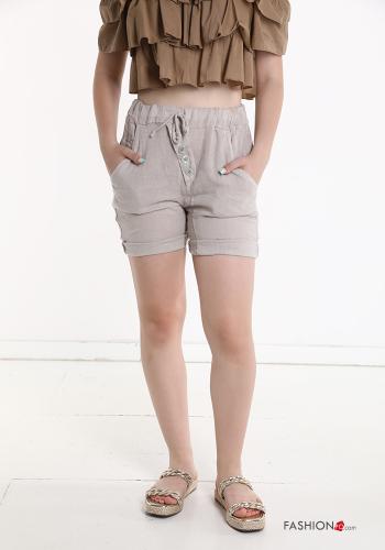 Linen Bermuda with buttons with pockets - ph 1