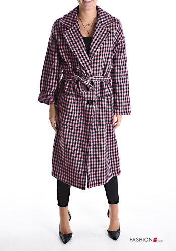 Manteau en Mélange de Laine Imprimé vichy avec ceinture avec poches à boutons - ph 1