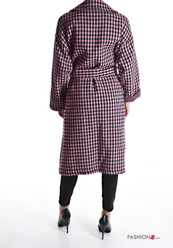 Manteau en Mélange de Laine Imprimé vichy avec ceinture avec poches à boutons - ph 2