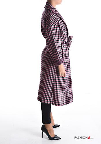 Manteau en Mélange de Laine Imprimé vichy avec ceinture avec poches à boutons - ph 3