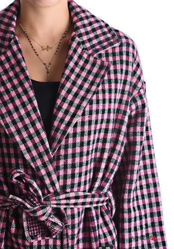 Manteau en Mélange de Laine Imprimé vichy avec ceinture avec poches à boutons - ph 4
