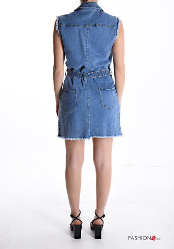 Robe Sans Manches en Coton en denim avec ceinture avec poches à boutons - ph 2