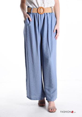 wide leg Trousers with pockets with fabric belt