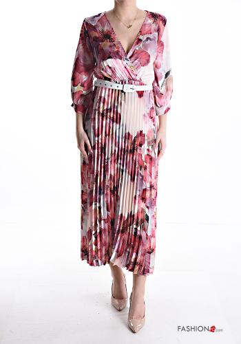 Floral pleated Dress with belt