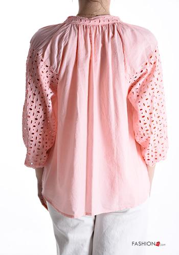 Camicia in Cotone in pizzo sangallo con bottoni maniche a tre quarti - ph 2