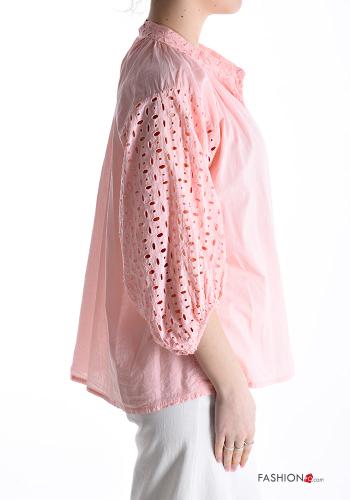 Camicia in Cotone in pizzo sangallo con bottoni maniche a tre quarti - ph 3