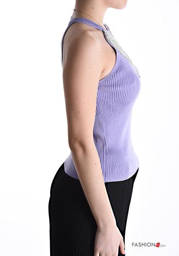 Top senza maniche costine girocollo con strass - ph 3
