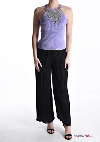 Top senza maniche costine girocollo con strass - ph 5