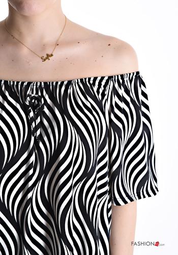 Blusa maniche corte lungo Fantasia optical con elastico scollo alla bardot - ph 4