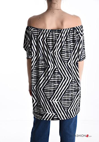 Blusa manga corta largo Estampado Geométrico con elástico escote bardot - ph 2
