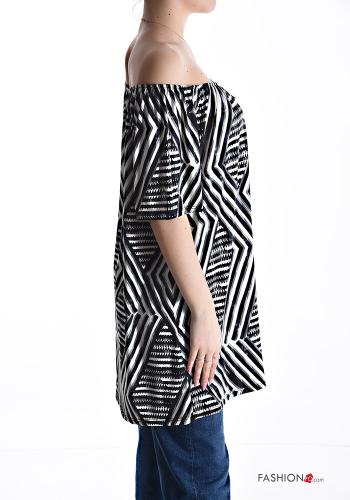 Blusa manga corta largo Estampado Geométrico con elástico escote bardot - ph 3