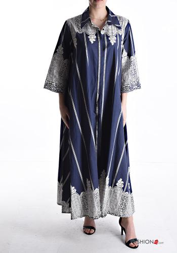 Abito in Cotone maxi con colletto Fantasia mista con bottoni maniche a tre quarti - ph 1